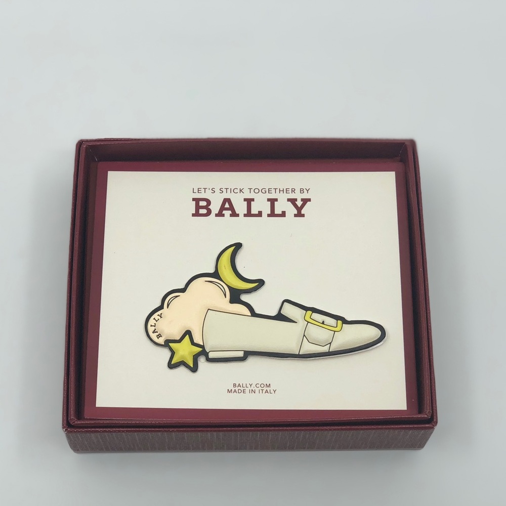Bally White Enamel Shoe Pin Brooch with Yellow Accents NIB
